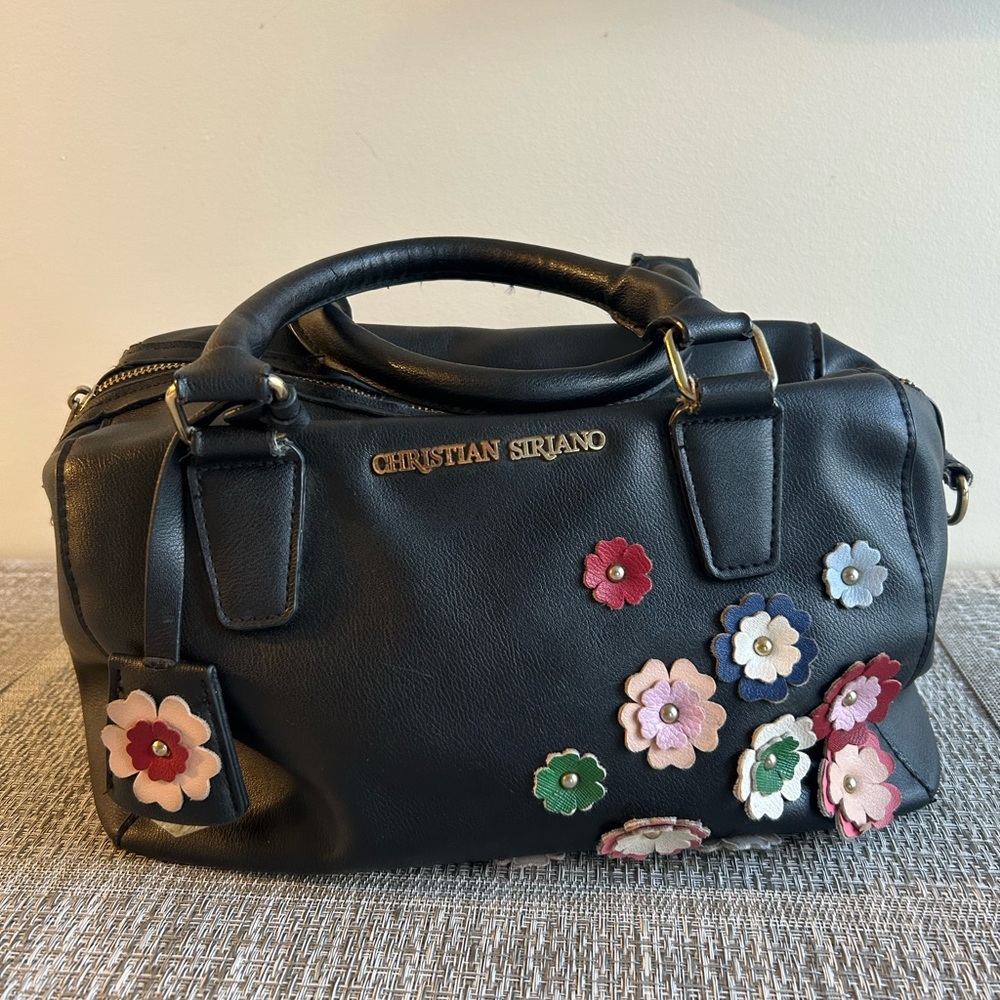🌷Christian Siriano Black Satchel with Multicolor Floral Appliqués